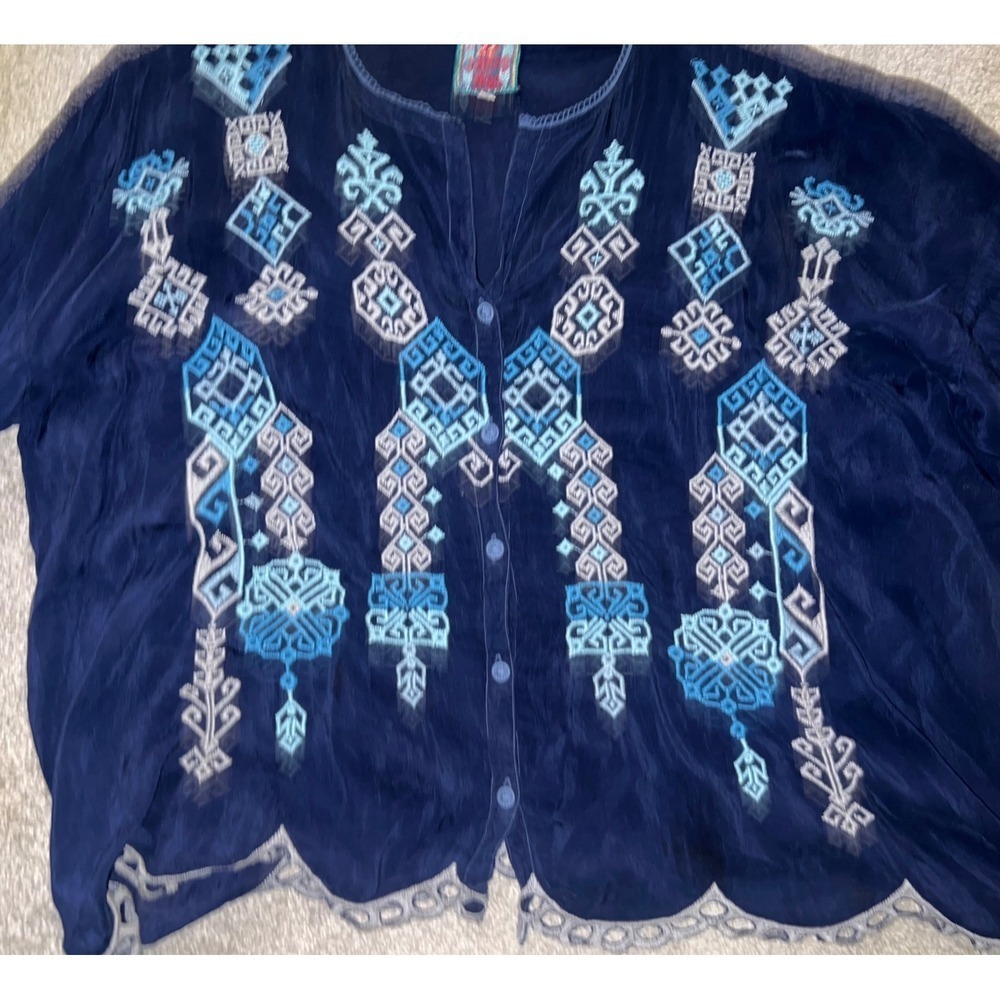 Johnny Was Boho Embroidered Button Up Blouse Sz M Luxury cottagecore sheer - Picture 3 of 7